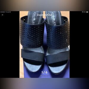 Charles David Black Leather Wedge  Sandals size 8M